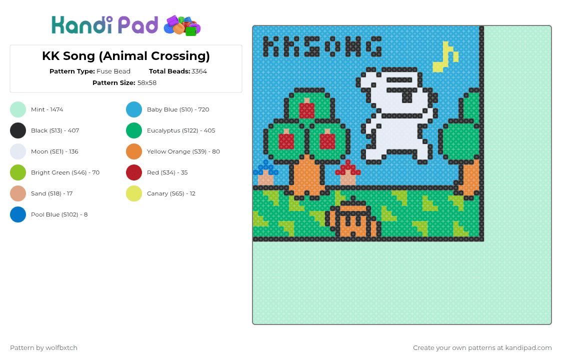 KK Song (Animal Crossing) - Fuse Bead Pattern by wolfbxtch on Kandi Pad - light blue,green,animal crossing,video game,dog,white,kk slider,animal,blue