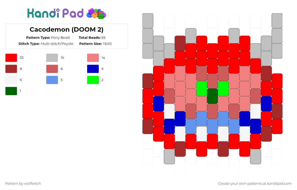 Cacodemon (DOOM) - Pony Bead Pattern by wolfbxtch on Kandi Pad - red,doom,demon,blue,monster,cyclops,horns