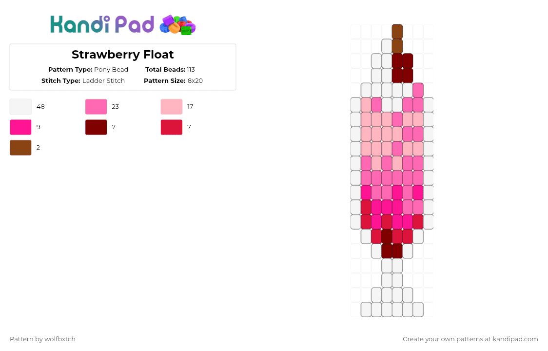 Strawberry Float - Pony Bead Pattern by wolfbxtch on Kandi Pad - ice cream,food,pink,strawberry,soda,dessert,pop,red,white,drink