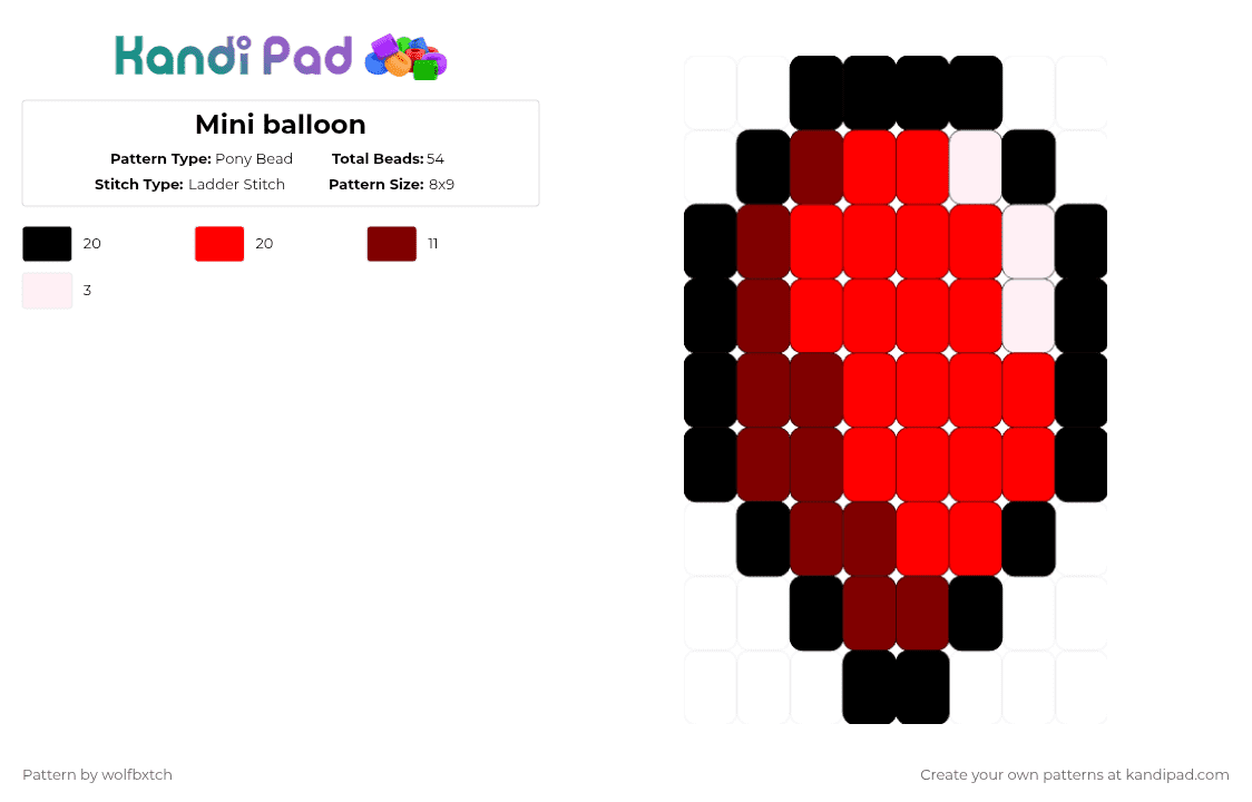 Mini balloon - Pony Bead Pattern by wolfbxtch on Kandi Pad - red,brown,balloon,black