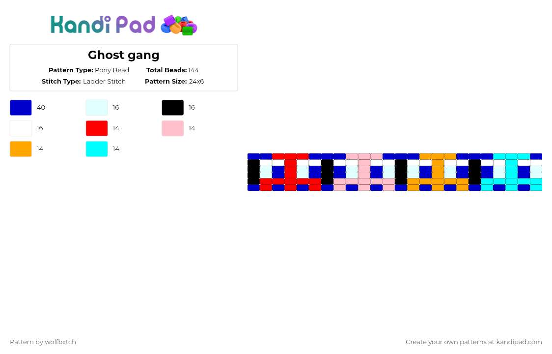 Ghost gang (Pac-man) - Pony Bead Pattern by wolfbxtch on Kandi Pad - ghost,pacman,pink,orange,red,blue,retro,cuff,purple