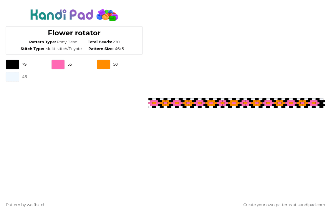 Flower rotator - Pony Bead Pattern by wolfbxtch on Kandi Pad - pink,orange,black,flower