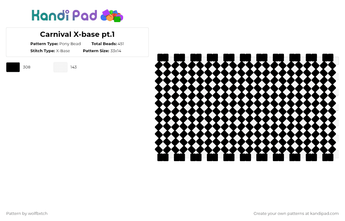 Carnival X-base 1/3 - Pony Bead Pattern by wolfbxtch on Kandi Pad - black,white,checkered,x bade