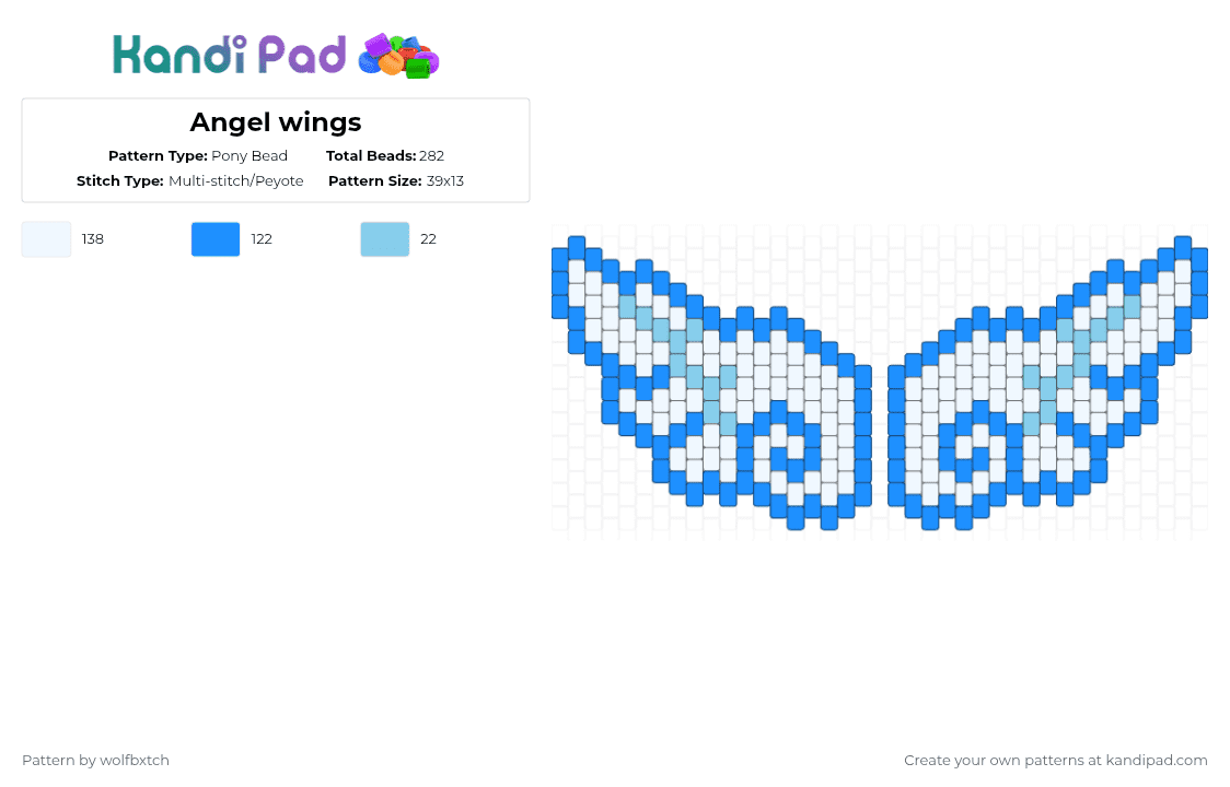 Angel wings - Pony Bead Pattern by wolfbxtch on Kandi Pad - wings,charm,sky,white,light blue,angel,feathers,cloud,blue
