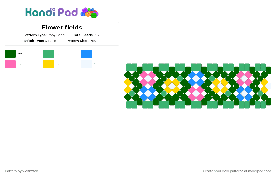 Flower fields - Pony Bead Pattern by wolfbxtch on Kandi Pad - green,flowers,daisy,yellow,pink,blue,white