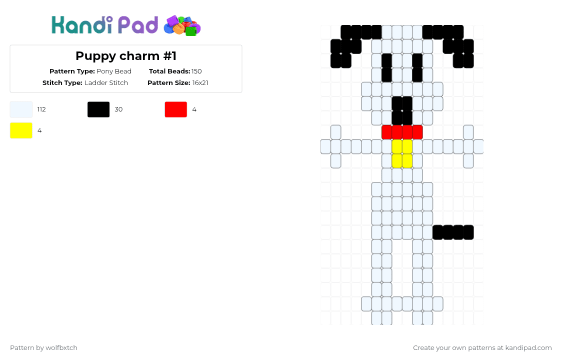 Puppy charm #1 - Pony Bead Pattern by wolfbxtch on Kandi Pad - puppy,snoopy,charm,white,red,yellow
