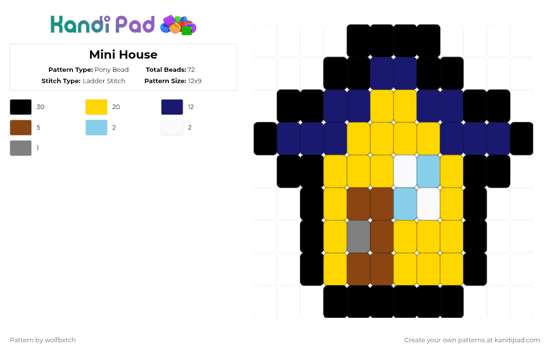 Mini House - Pony Bead Pattern by wolfbxtch on Kandi Pad - purple,yellow,cotdcottagecore,house,mini,blue,white,black,home