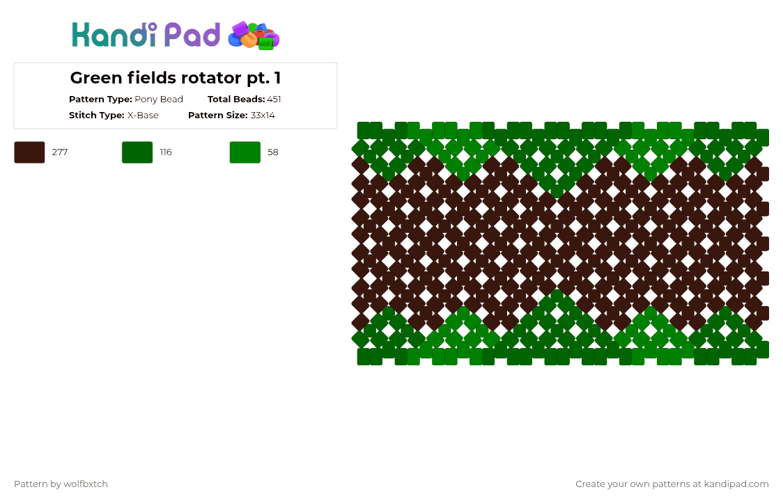 Fields X-base 1/3 - Pony Bead Pattern by wolfbxtch on Kandi Pad - green,brown,dirt,field,grass