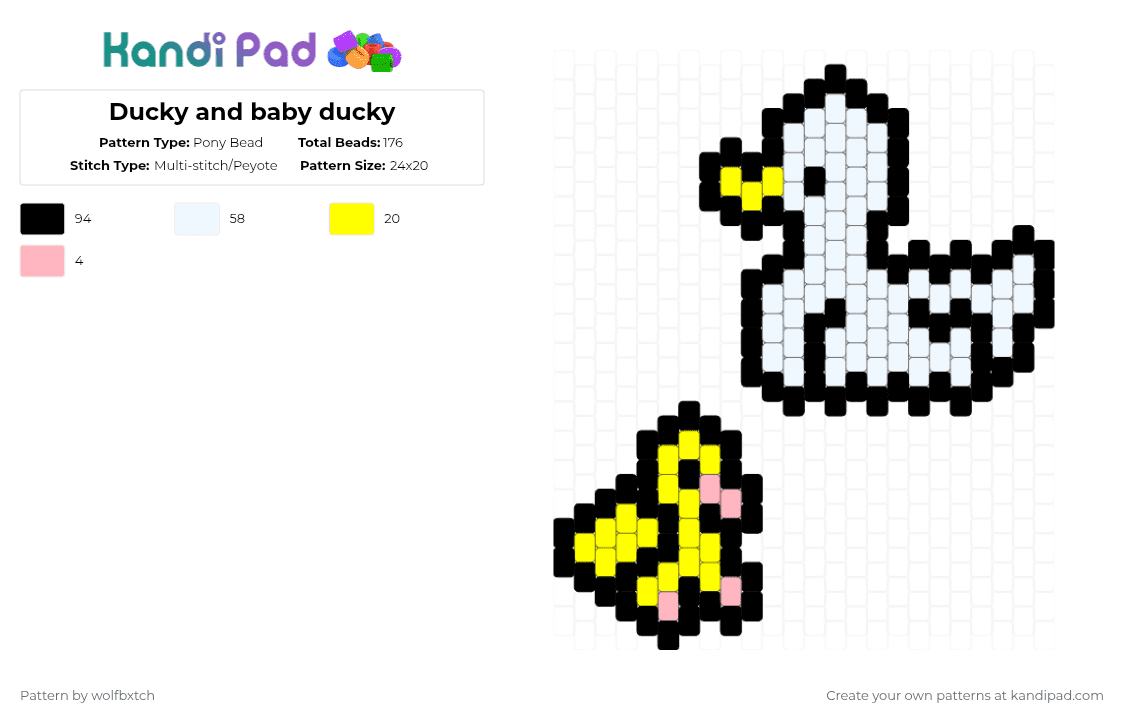 Ducky and baby ducky - Pony Bead Pattern by wolfbxtch on Kandi Pad - duck,duckling,animal,bird,yellow,white,black,pink