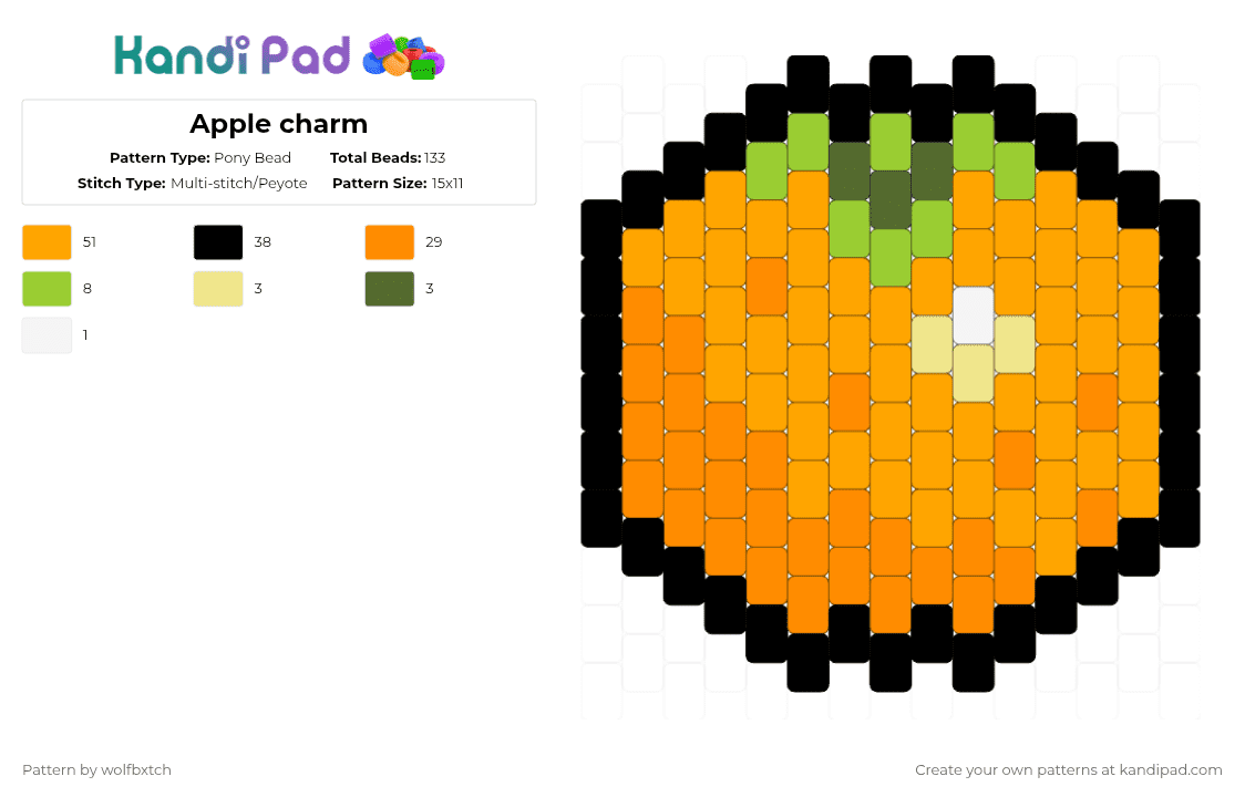 Orange charm - Pony Bead Pattern by wolfbxtch on Kandi Pad - animal crossing,charm,gaming,video game,food,orange,fruit,yellow,green