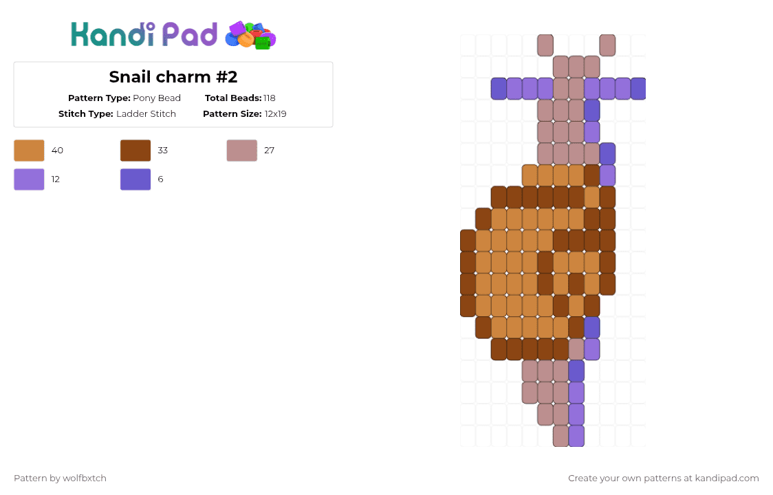 Snail charm #2 - Pony Bead Pattern by wolfbxtch on Kandi Pad - snail,charm,animal,red,beige,orange,cotdsnails,mollusk,brown,purple,pink,tan
