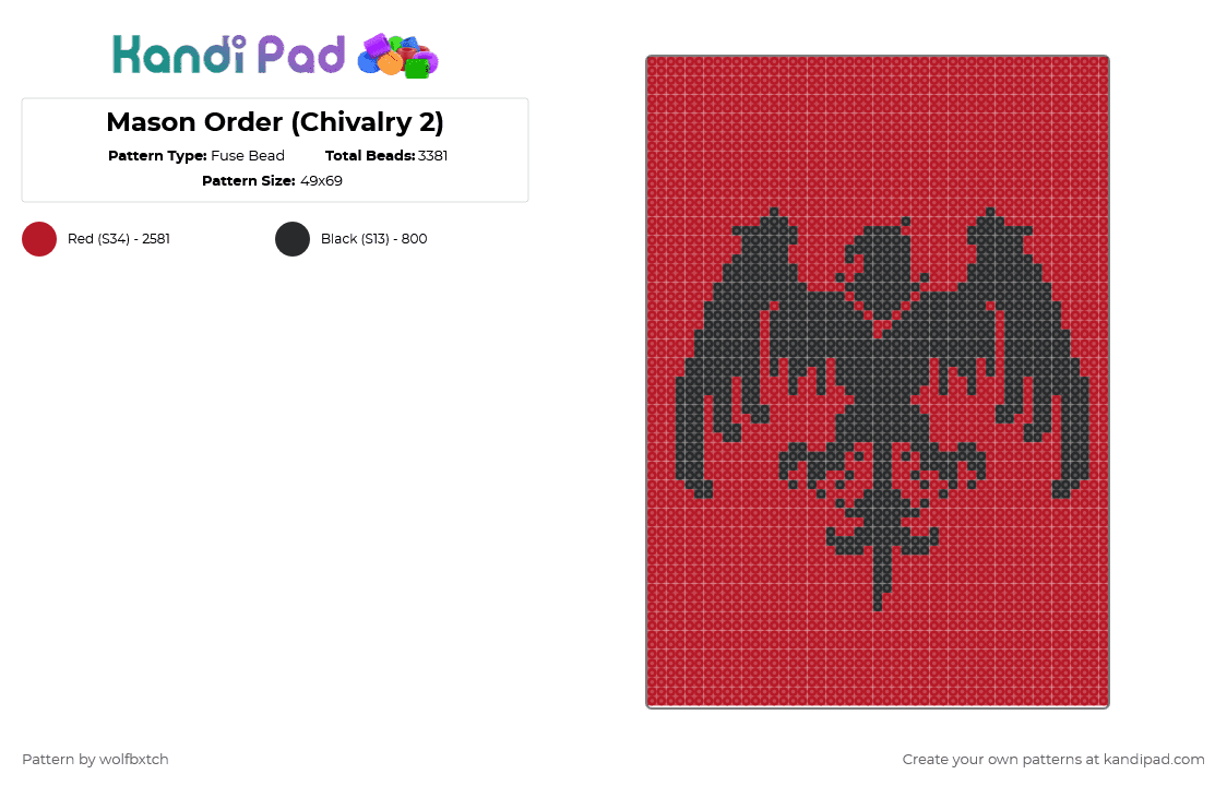 Mason Order (Chivalry 2) - Fuse Bead Pattern by wolfbxtch on Kandi Pad - red,mason order,flag,banner,eagle,black,chivalry,video game