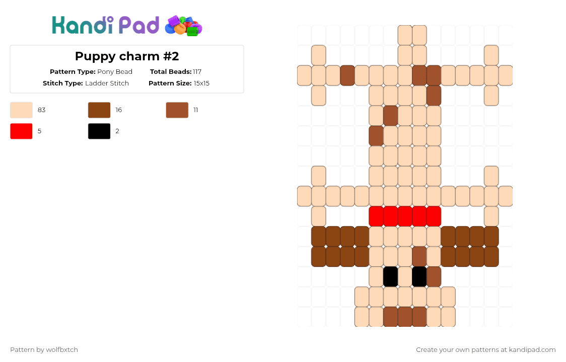 Puppy charm #2 - Pony Bead Pattern by wolfbxtch on Kandi Pad - beige,red,puppy,dog,charm,brown,animal
