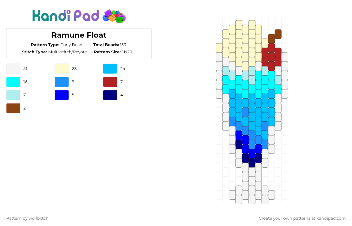 Ramune Float - Pony Bead Pattern by wolfbxtch on Kandi Pad - yellow,light blue,ramune,soda,pop,fizzy,float,ice cream,dessert,cherry