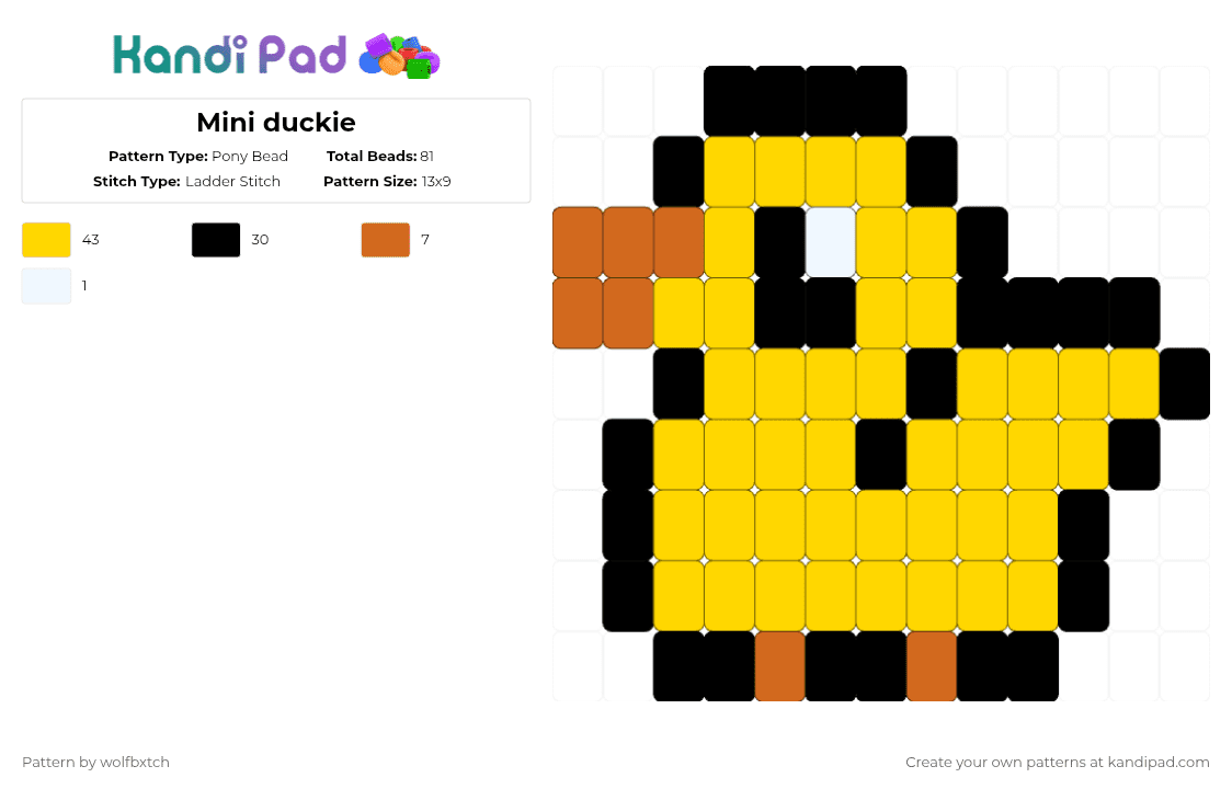 Mini duckie - Pony Bead Pattern by wolfbxtch on Kandi Pad - yellow,duck,bird,orange,animal