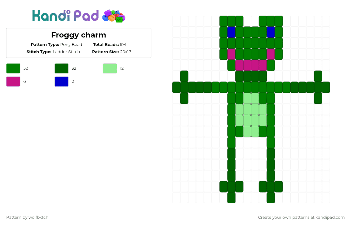 Froggy charm - Pony Bead Pattern by wolfbxtch on Kandi Pad - green,frog,blue,pink,froggy