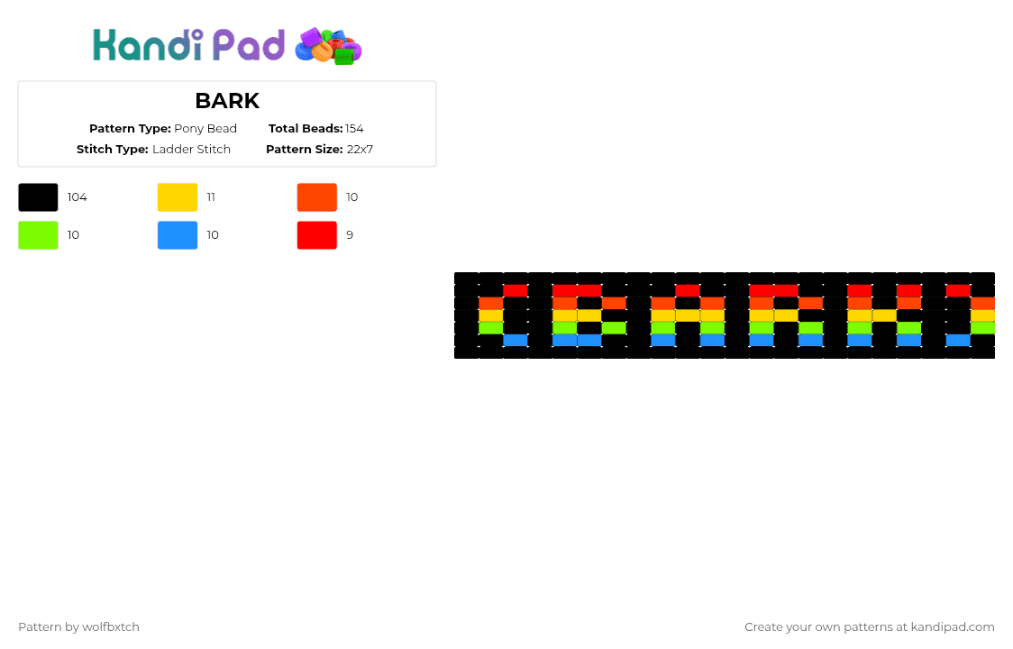 BARK - Pony Bead Pattern by wolfbxtch on Kandi Pad - bark,dog,puppy,cuff,black,red