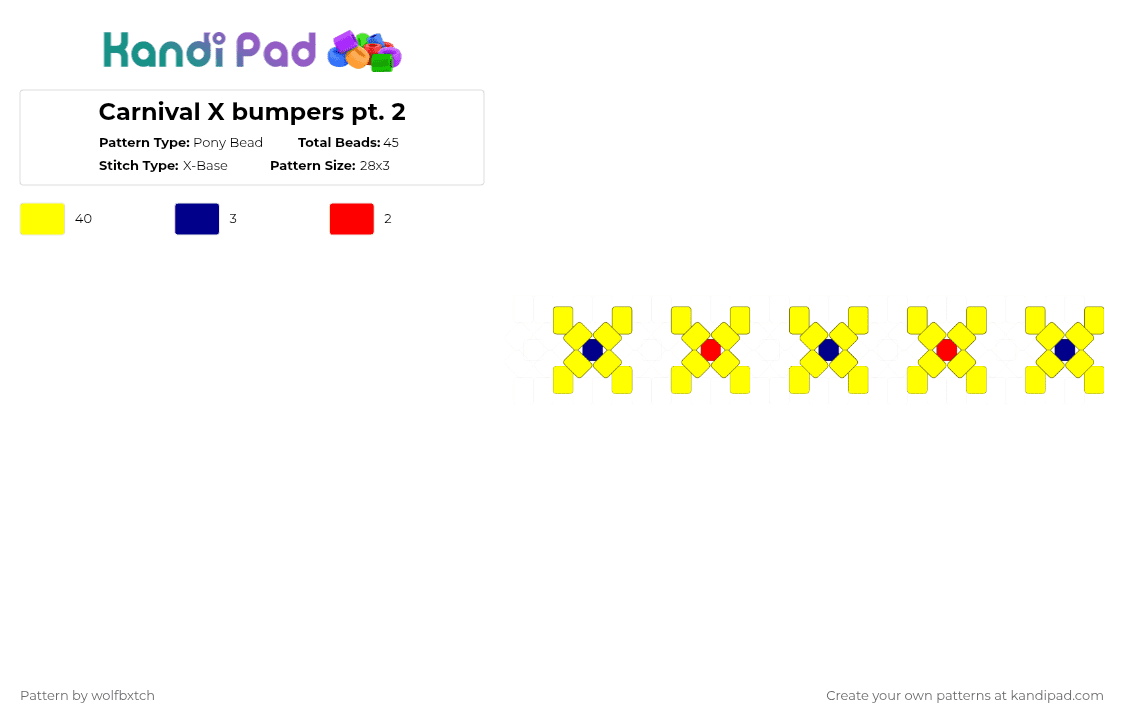 Carnival X bumpers 2/3 - Pony Bead Pattern by wolfbxtch on Kandi Pad - yellow,red,blue