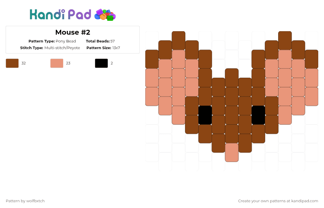 Mouse #2 - Pony Bead Pattern by wolfbxtch on Kandi Pad - orange,red,mouse,brown