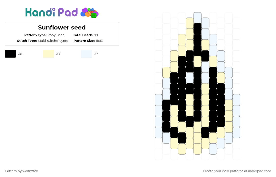 Sunflower seed - Pony Bead Pattern by wolfbxtch on Kandi Pad - white,yellow,cotdseeds,sunflower,seed,food,grain,nut,plant,black