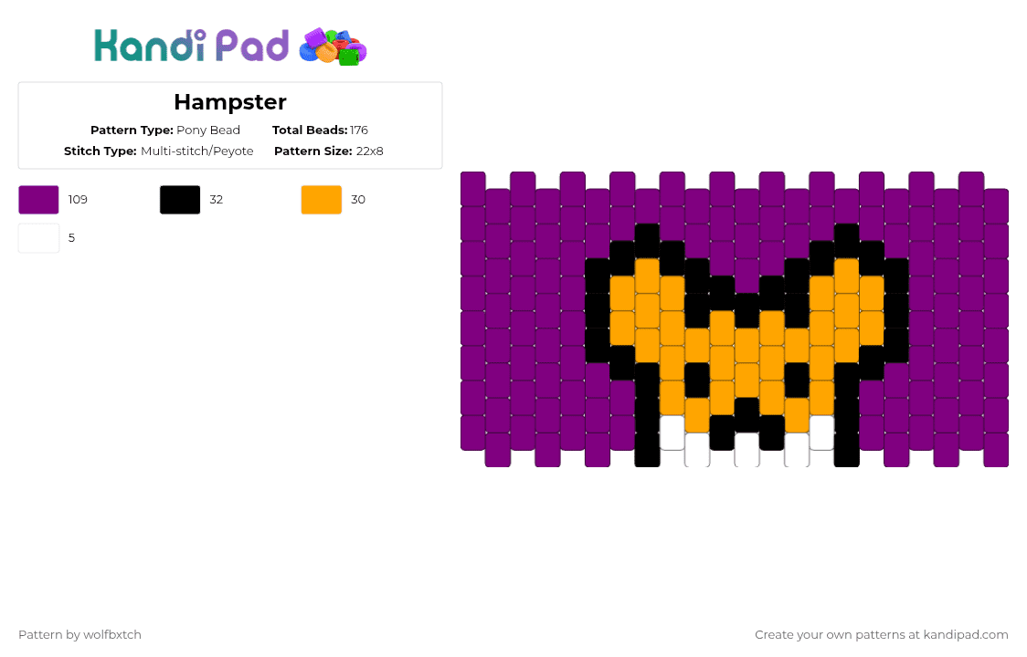 Hampster (Hampster Dance) - Pony Bead Pattern by wolfbxtch on Kandi Pad - hampster,hammy,animal,orange,purple,pink