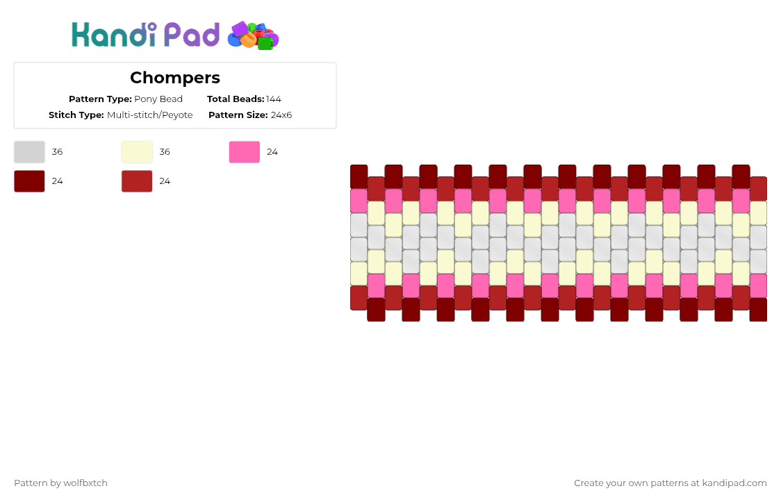 Chompers - Pony Bead Pattern by wolfbxtch on Kandi Pad - brown, pink, red