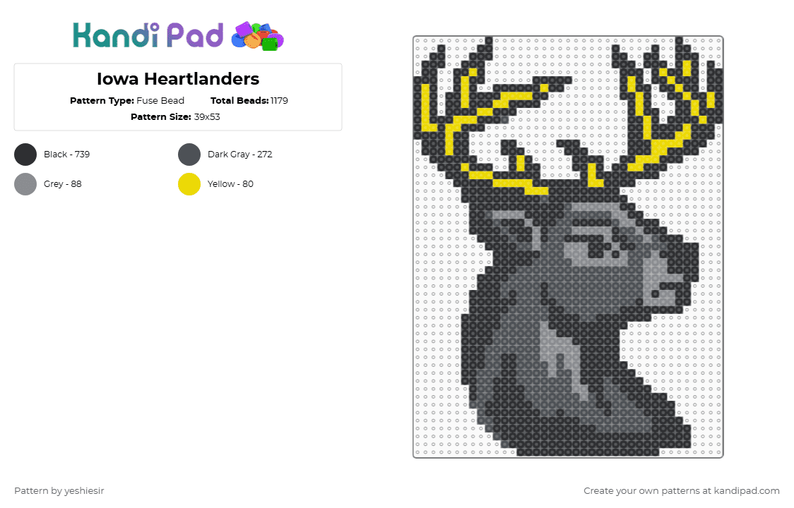 Iowa Heartlanders - Fuse Bead Pattern by yeshiesir on Kandi Pad - black,gray,hockey,echl,iowa,heartlanders,deer