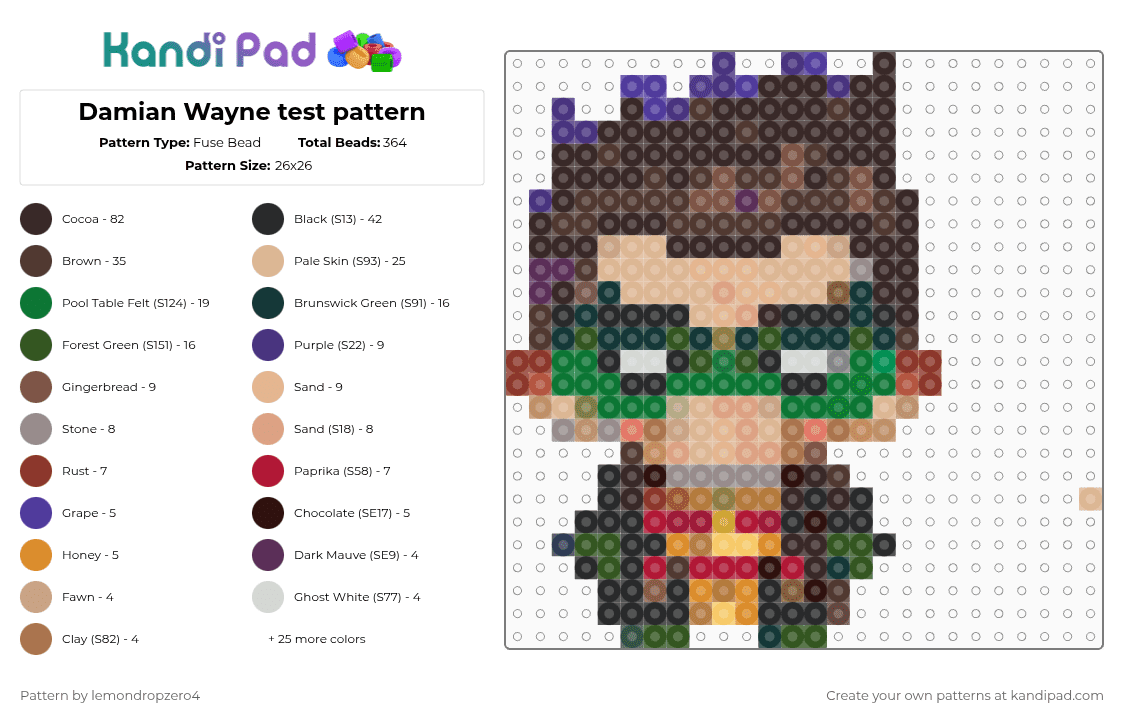 Damian Wayne test pattern - Fuse Bead Pattern by lemondropzero4 on Kandi Pad - brown,tan,beige,green