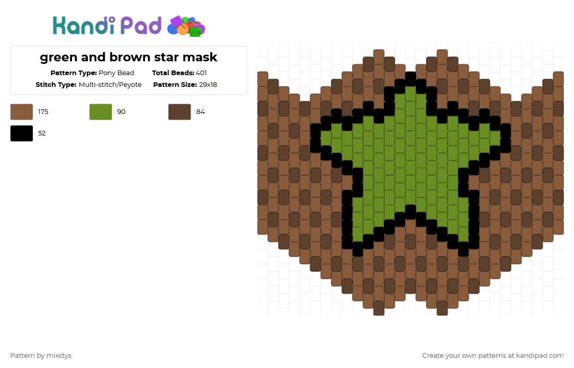 green and brown star mask - Pony Bead Pattern by deleted_user_331471 on Kandi Pad - tan