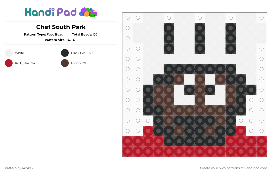 Chef South Park - Fuse Bead Pattern by r4wrx3 on Kandi Pad - red,brown