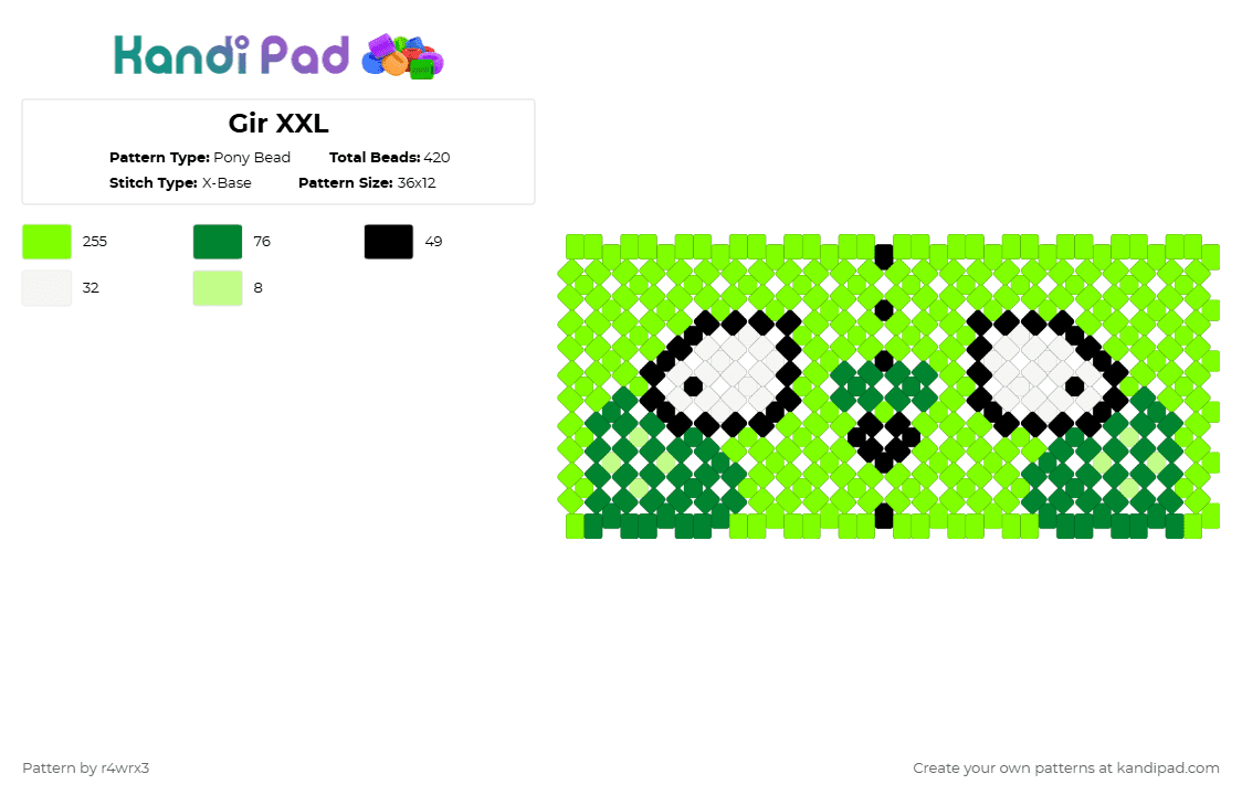 Gir XXL - Pony Bead Pattern by r4wrx3 on Kandi Pad - green