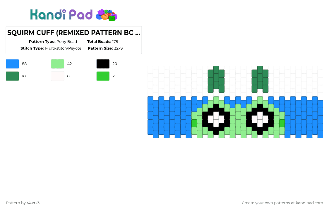 SQUIRM CUFF (REMIXED PATTERN BC THE OG WAS TOO SMALL FOR ME) - Pony Bead Pattern by r4wrx3 on Kandi Pad - dandysworld, light blue, notmypattern, remix, resized, squirm