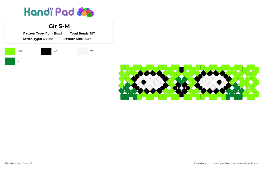 Gir S-M - Pony Bead Pattern by r4wrx3 on Kandi Pad - green