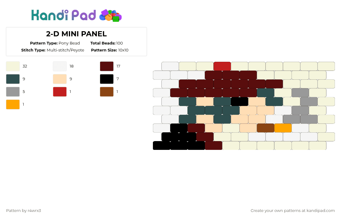 2-D MINI PANEL - Pony Bead Pattern by r4wrx3 on Kandi Pad - white,brown,gray,beige,gorillas,gorillaz,music,panel,ponybeadpattern,2d