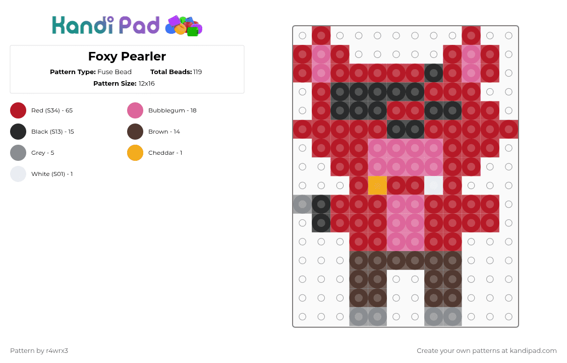 Foxy Pearler - Fuse Bead Pattern by r4wrx3 on Kandi Pad - red