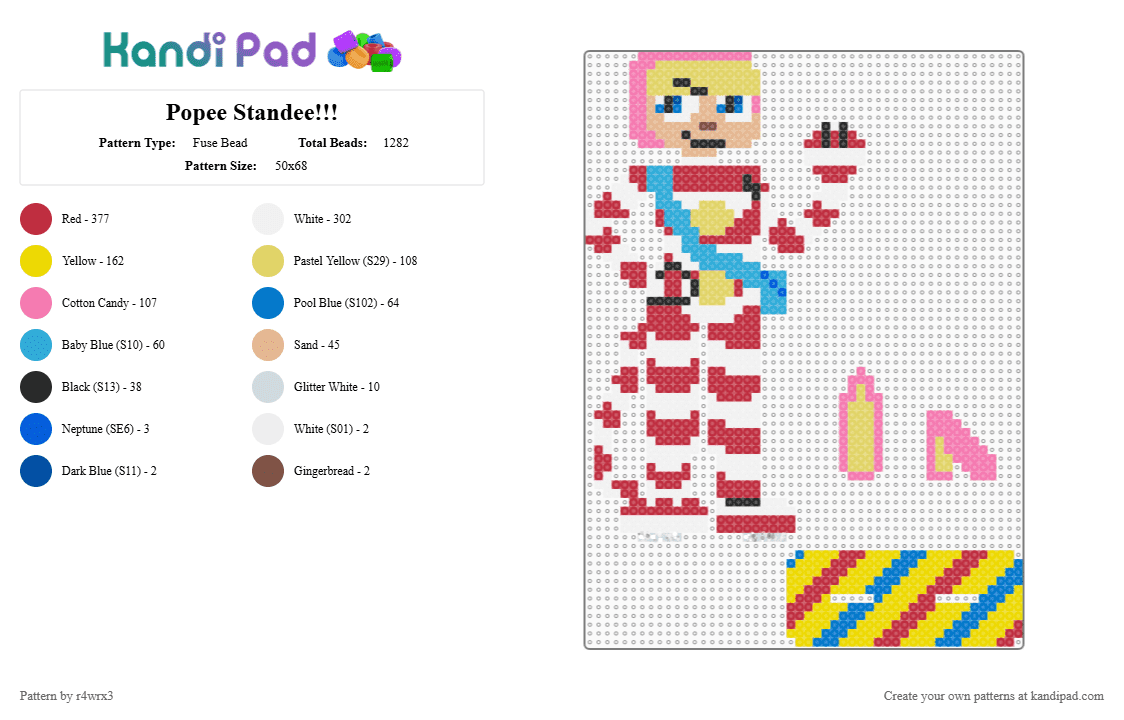 Popee Standee!!! - Fuse Bead Pattern by r4wrx3 on Kandi Pad - blue, figure, popeetheclown, popeetheperformer, primarycolors, red, stand, standee, yellow