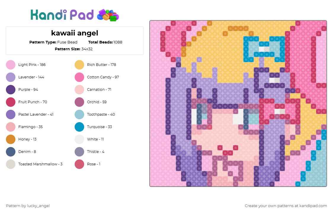 kawaii angel - Fuse Bead Pattern by lucky_angel on Kandi Pad - pink,beige,yellow,kawaiiangel,kangel,needystreameroverload,nso