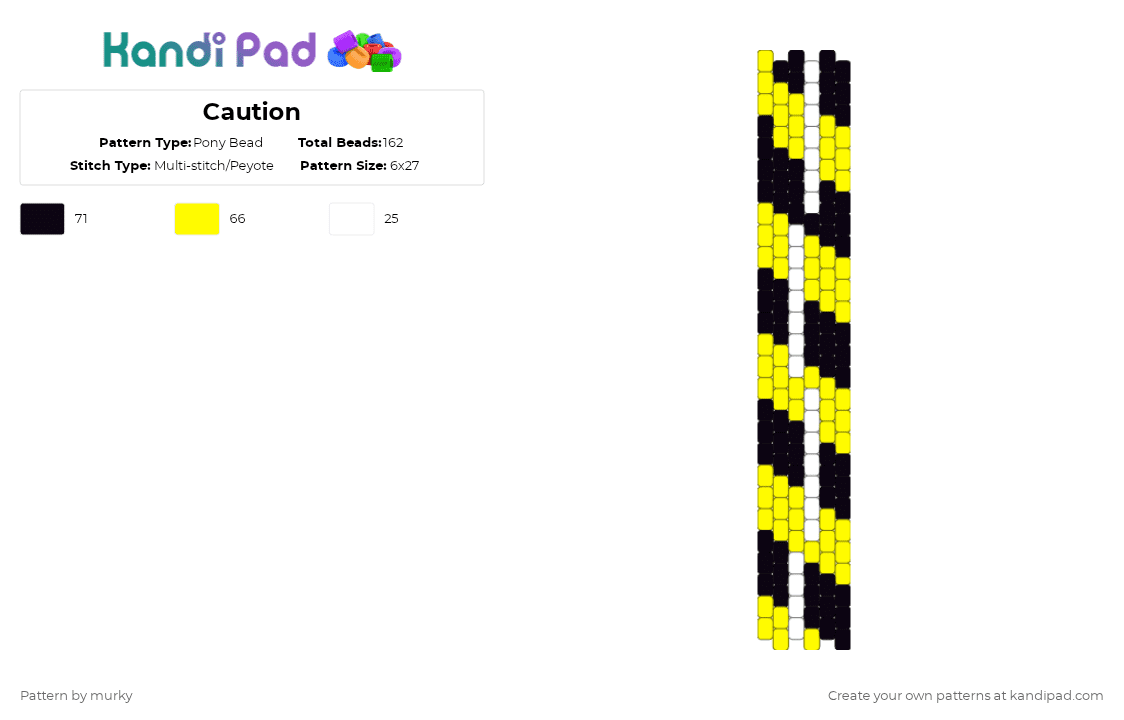 Caution - Pony Bead Pattern by murky on Kandi Pad - white,yellow,caution
