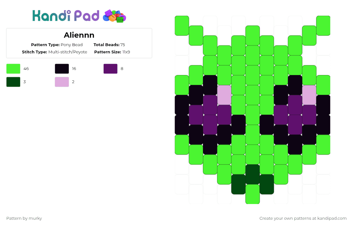 Aliennn - Pony Bead Pattern by murky on Kandi Pad - green,alien,lil guy