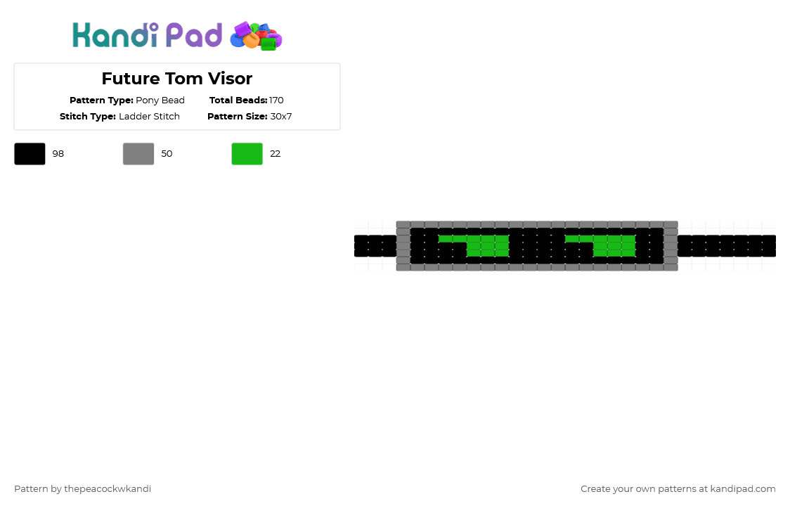 Future Tom Visor - Pony Bead Pattern by thepeacockwkandi on Kandi Pad - green,gray,eddsworld,tom,future,wtfuture