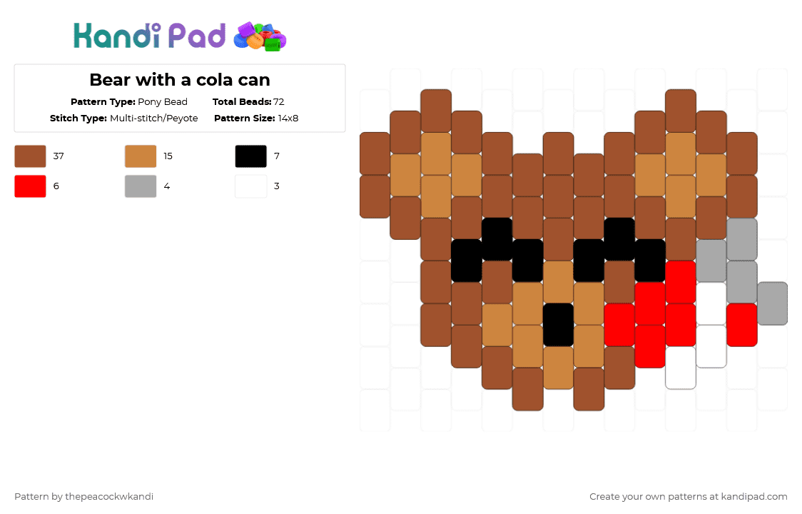 Bear with a cola can - Pony Bead Pattern by thepeacockwkandi on Kandi Pad - teddy,can,animal,beverage,food,red,bear,cola,cola can,soda