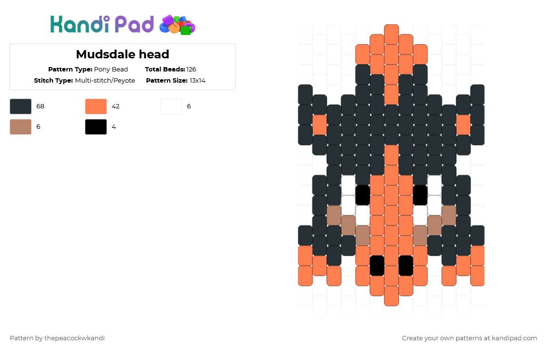 Mudsdale head - Pony Bead Pattern by thepeacockwkandi on Kandi Pad - black,orange,pokemon,mudsdale