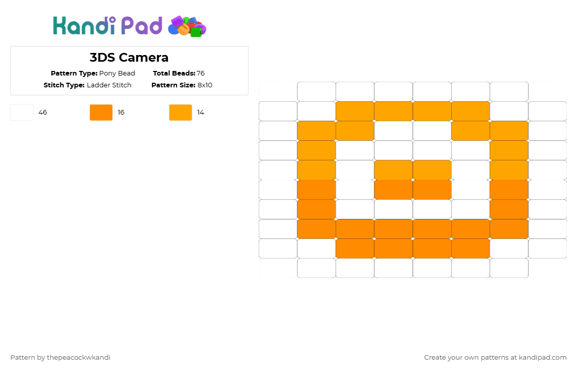 3DS Camera - Pony Bead Pattern by thepeacockwkandi on Kandi Pad - 3ds, app, camera, logo, orange, white