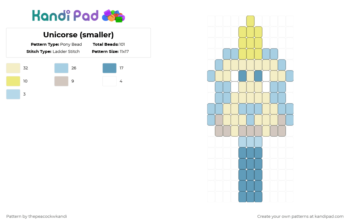 Unicorse (smaller) - Pony Bead Pattern by thepeacockwkandi on Kandi Pad - beige,light blue,bluey,unicorn,unicorse