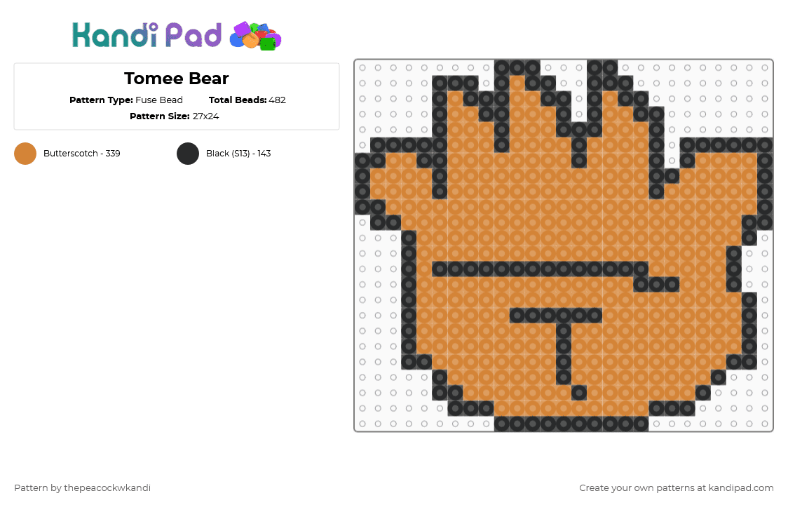 Tomee Bear - Fuse Bead Pattern by thepeacockwkandi on Kandi Pad - black,orange,eddsworld,tomee bear,tomee,teddy bear