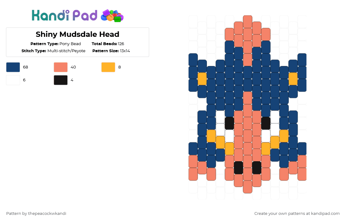 Shiny Mudsdale Head - Pony Bead Pattern by thepeacockwkandi on Kandi Pad - orange,blue,pokemon,mudsdale