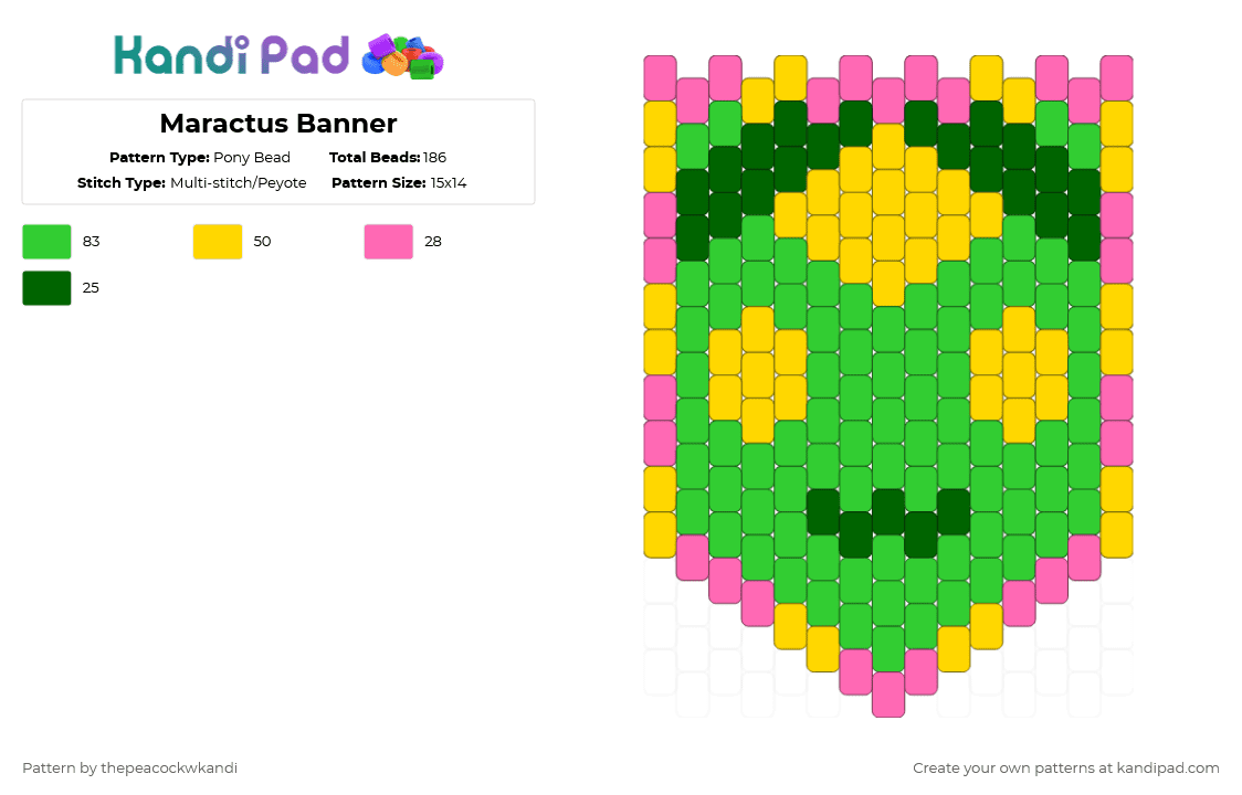 Maractus Banner - Pony Bead Pattern by thepeacockwkandi on Kandi Pad - green,pokemon,maractus,banner