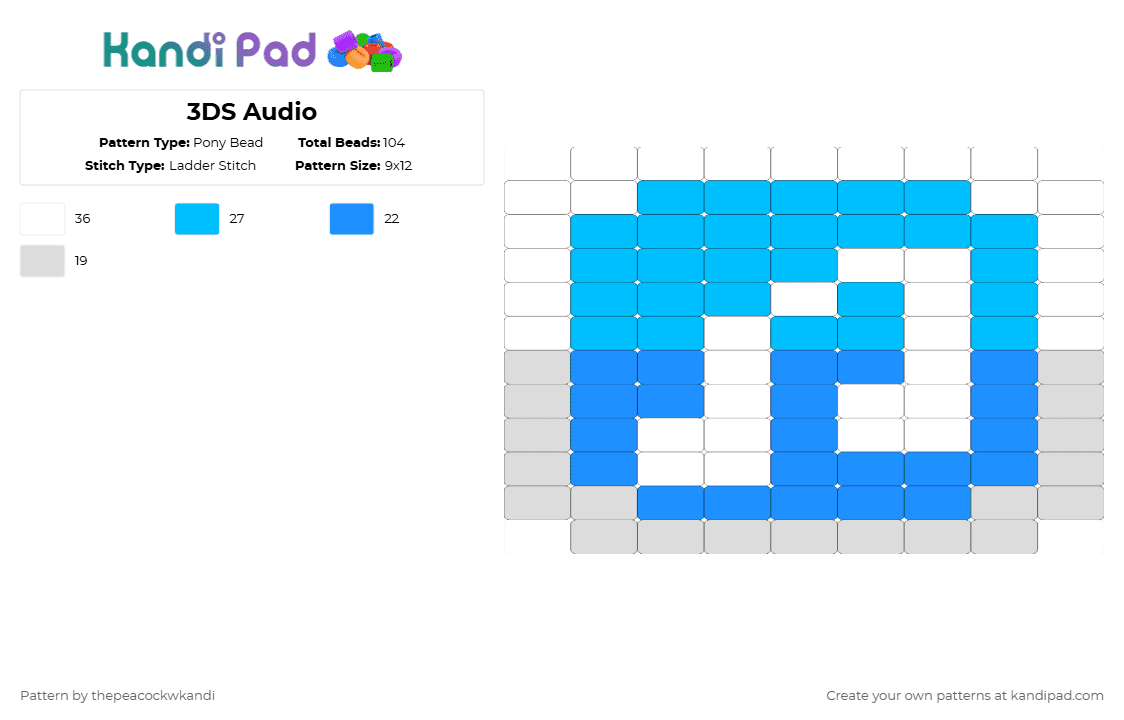 3DS Audio - Pony Bead Pattern by thepeacockwkandi on Kandi Pad - white,light blue,3ds,logo,app,note,music note