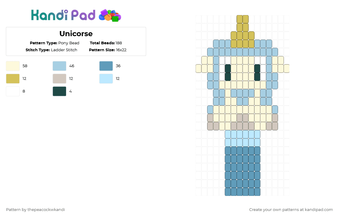 Unicorse - Pony Bead Pattern by thepeacockwkandi on Kandi Pad - light blue,bluey,unicorn,unicorse