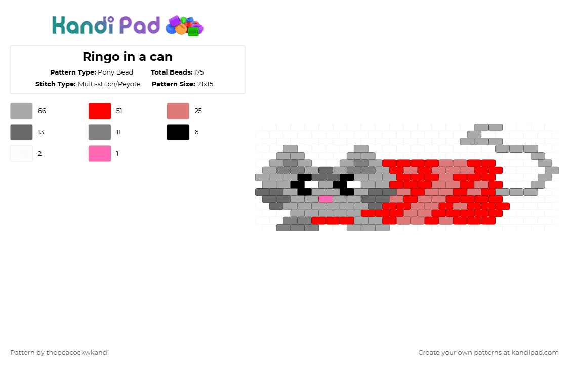 Ringo in a can - Pony Bead Pattern by thepeacockwkandi on Kandi Pad - beige,red,cat,can,soda